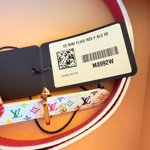 Louis Vuitton TM Murakami Mini Flowergram Reversible Belt Pink White 80cm XS NEW - Picture 15 of 15